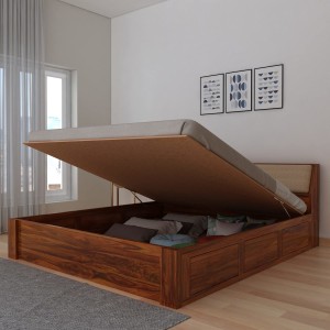 Ganpati Arts Sheesham Mayor King Size Bed for Bedroom/Home/Hotel/LivingRoom Hydraulic Storage Solid Wood King Hydraulic Bed
