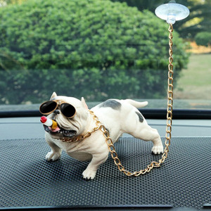 Selifaur American Pitbull Dog with Chain for Car Dashboard Gift