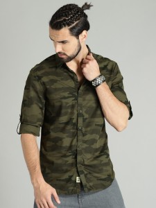 Buy Roadster Men Grey & Olive Green Camouflage Printed Casual Sustainable  Shirt - Shirts for Men 2164551