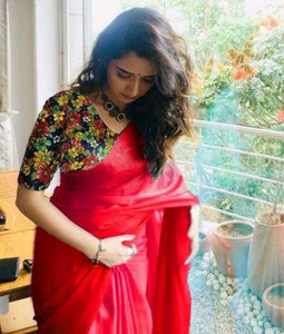 Buy Arpita Fashion Solid Plain Bollywood Silk Blend Red Sarees