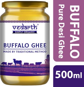 Vedarth Indian Buffalo Ghee 500ml Made by Hand Churned Method - Rich Taste & Aroma Ghee 500 ml Glass Bottle