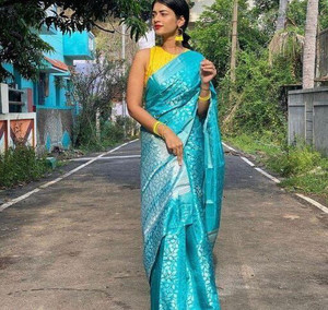 Buy ANGHAN KALATHIYA BROTHERS Self Design Bollywood Jacquard Blue Sarees Online Best Price In India Flipkart