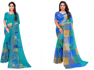 Buy Samai Floral Print Bollywood Georgette Blue Sarees Online Best Price In India Flipkart