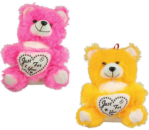 Uniqon Pack of 2 Size 21x25cm Pink Yellow Teddy Bear Soft Fur