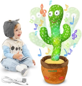 Curated Cart Dancing Cactus with Lights Up Talking Singing Toy Decoration Rechargeable Dancing Cactus Plush Toys Same Talking Tom Toy Funny Early Interesting Childhood Education Toys for Kids (Green) pack of 1