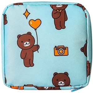 HOUSE OF QUIRK Sanitary Napkin Storage Bag, Menstrual Pad Bag with Zipper-Blue Bear Travel Toiletry Kit