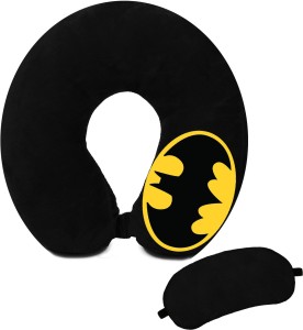 Juzzii Velvet Batman Superhero Pattern Unisex U-Shaped Microfiber Soft - Black Neck Pillow & Eye Shade