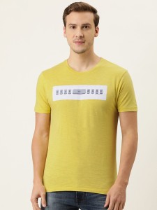 FLYING MACHINE Printed Men Round Neck Yellow T-Shirt