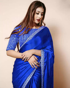 Plain saree with deals designer blouse flipkart