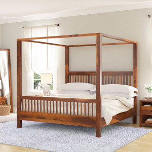Suncrown Furniture Solid Sheesham Wood King Size Poster Bed