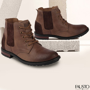 FAUSTO Outdoor Winter Leather Fashion Comfort High Ankle Lace Up Biker Boots For Men