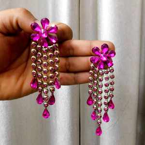 Pink long earrings outlet