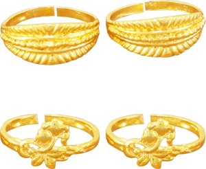 RUBY FLOWER PATTERN GOLD PLATED ADJUSTABLE TOE RING – Sanvi Jewels