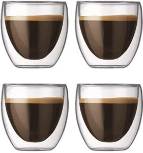 Insulated Double Wall Mug Cup Glass-Set of 4 Mugs/Cups for  Coffee,Cappuccino,latte,espresso,Tea,Thermal,Clear,475ml