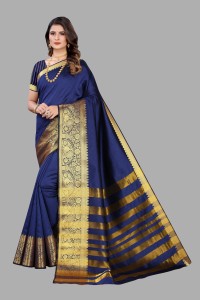 NightBlue Woven Banarasi Cotton Silk Saree
