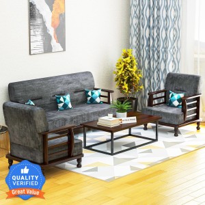 Kendalwood Furniture Solid Wood 5 Seater Wooden Sofa set for living Room Furniture Fabric 3 + 1 + 1 Sofa Set