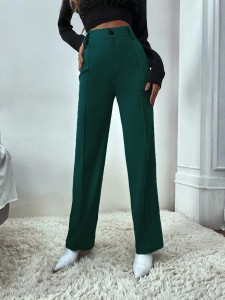 Tall Green High Waisted Pocket Detail Trousers  PrettyLittleThing