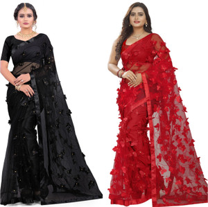 Red and black saree flipkart sales