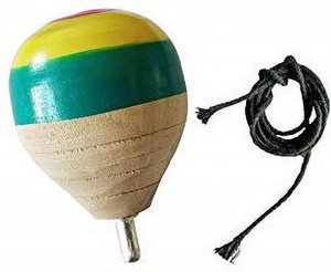 V India Wooden Hand Spinning Top Spindle Top with Cotton Rope