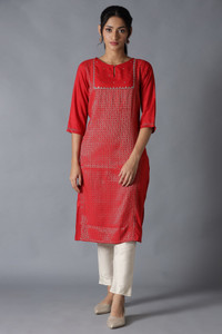 W Women Geometric Print Straight Kurta