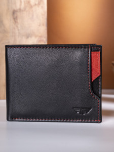 RED TAPE Men Casual Black Red Genuine Leather Wallet Black Red