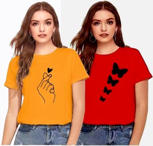 Boscage with device Printed Women Round Neck Red Yellow T Shirt Buy Boscage with device Printed Women Round Neck Red Yellow T Shirt Online at Best Prices in India Flipkart