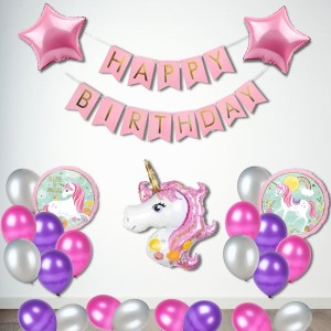Party Propz Unicorn Theme Birthday Decorations Items Combo Kit- 56Pcs With  Unicorn colour metallic and confetti Balloons, Unicorn Banner For Bday  Decoration For Girls, Boys, Kids, Baby Price in India - Buy