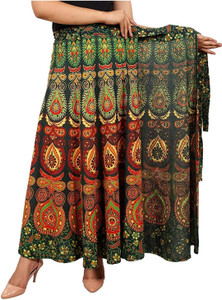 Cotton Women's Long Wrap Around Skirt Jaipuri Printed Free Size