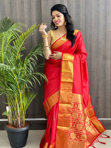 Buy AVANTIKA FASHION Woven Embellished Solid Plain Kanjivaram Pure Silk Art Silk Red Sarees Online Best Price In India Flipkart