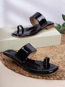 Black patent 2025 leather sandals flat