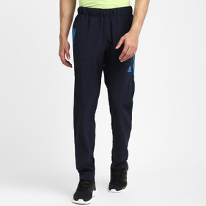 Black adidas pants with blue stripes hot sale