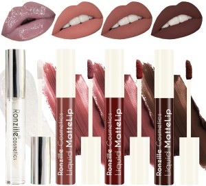 RONZILLE Matte liquid lipstick Non Transfer plus Lip gloss Nude Edition Pack of 4