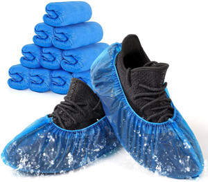 Blue plastic shoe covers on sale