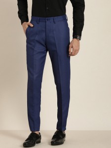 Buy Men Navy Blue  Red Slim Fit Striped Formal Trousers online   Looksgudin