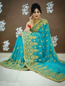 Buy KNinety Embroidered, Embellished, Solid/Plain Bollywood Silk