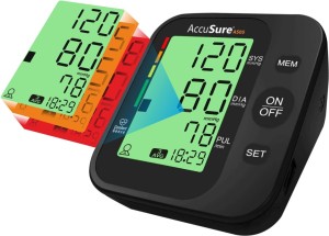 AccuSure AS05 3 Color Smart Display Technology Adjustable Arm Cuff Digital Blood Pressure with Option For Micro Usb Port Bp Monitor