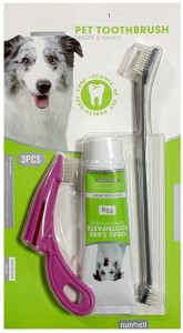 PetMe Nunbell Oral Dental Kit | 3 in 1 Combo | Finger & Long Brush and Mint Toothpaste Pet Toothpaste