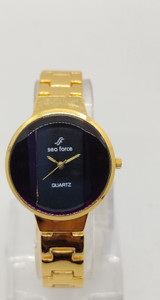 Sea force Ladies Watch Black Dial Golden Case and Golden Chain