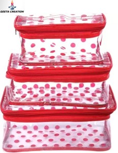geetacreation Polka dot Set of Three Vanity Cosmetic Toiletary Organizer Makeup storage Kit Cosmetic Bag