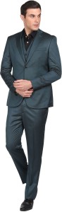 ARROW Men Dark Green Tailored Regular Fit Patterned Three Piece Suit Self Design Men Suit
