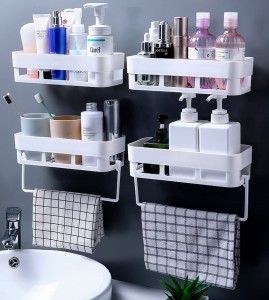 FosCadit Plastic Rectangular Wall Shelves with Towel Hanger Shelf Plastic Wall Shelf