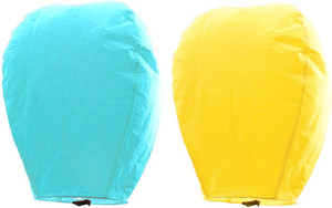 Little India Yellow n Turquoise Set of 2 Paper Made Sky Lanterns 209 Multicolor Paper Sky Lantern