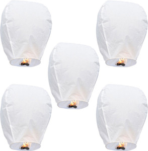 Little India Set of 5 White Paper Made Sky Lanterns 504 White Paper Sky Lantern