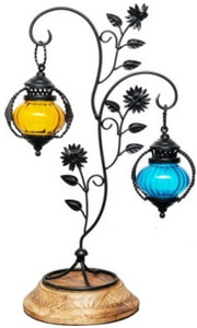 Asma Collection Multicolor Iron, Wooden, Glass Lantern