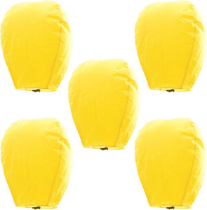 Little India Amazing Set of 5 Yellow Paper Made Sky Lanterns 505 Yellow Paper Sky Lantern