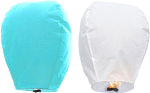 Little India White n Turquoise Set of 2 Paper Made Sky Lanterns 208 Multicolor Paper Sky Lantern