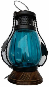 HANDICRAFT Blue Wooden, Iron, Glass Lantern