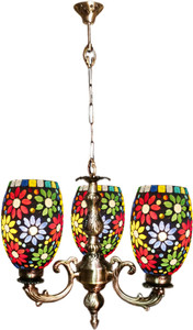 Weldecor Antiqua Brasso Big Floral Hangning 3 Glass Lamp White, Multicolor Brass, Aluminium Lantern