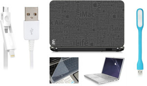 Print Shapes I Pad quotes Laptop Skin with Screen Guard ,Key Guard,Usb led and Charging Data Cable Combo Set