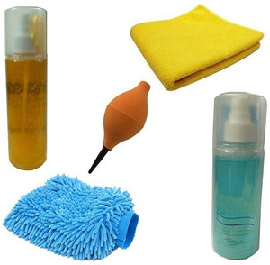 De-TechInn Set of 5 In 1 Rubber Air blower Cleaner, MicroFiber Clothes And Gloves With LCD Screen Cleaning Gel Combo Set